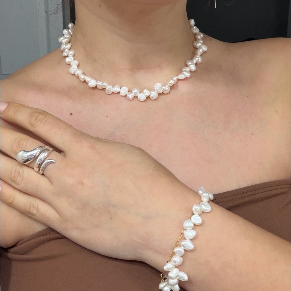Real Freshwater Pearl Necklace 16” + Bracelet 6.5” Set Baroque